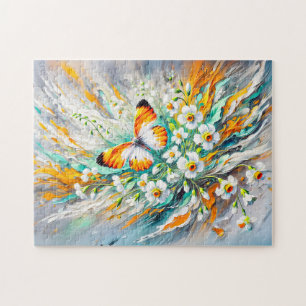 Orange Tip Butterfly with Daffodils Oil Painting Jigsaw Puzzle