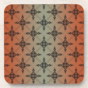 Orange to Dusty Teal Damask Pattern Coaster