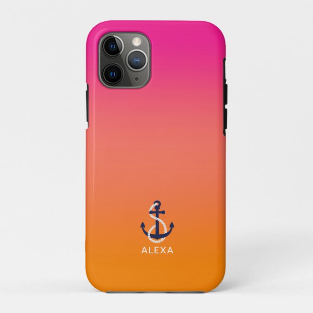 Orange to pink ombre blue boat anchor Case-Mate iPhone case (Back)