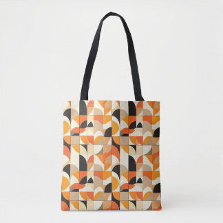 Orange-toned Retro Geometric Abstract Patterned Tote Bag