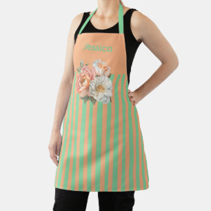 Orange Top with Mint Stripes Floral  Apron