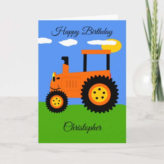 Orange Tractor Birthday Card (Front)