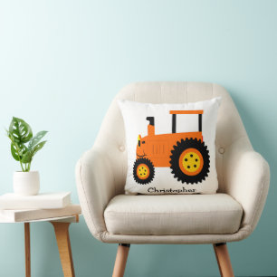 Orange Tractor Design Personalised Throw Pillow
