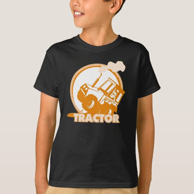 Orange Tractor Farm Machinery T-Shirt (Front)