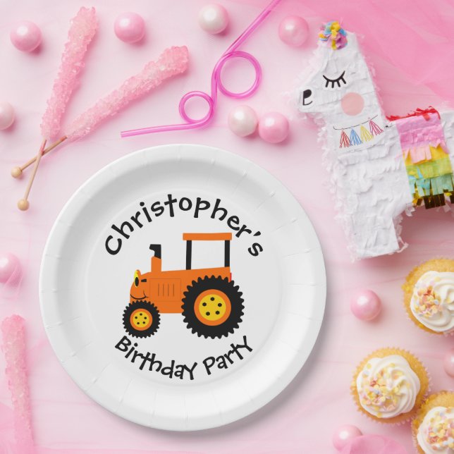 Orange Tractor Paper Plates (Party)