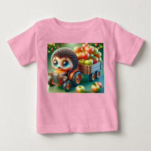  Orange Tractor with Hedgehog and Apples Baby T-Shirt