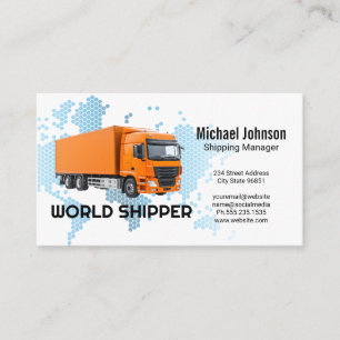Orange Trailer Truck Digital World Map Business Card