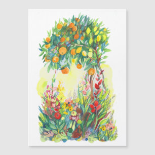 Orange tree and flowers watercolor painting