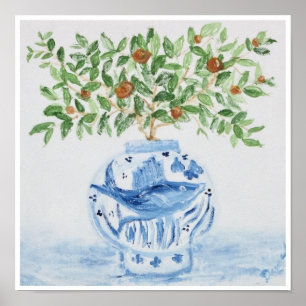 Orange Tree Blue and White Ginger Jar  Art Print