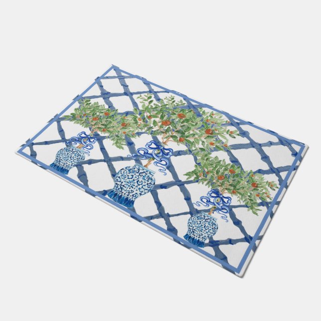 Orange Tree Chinoiserie Ginger Jar Jars Topiary    Doormat (Angled)