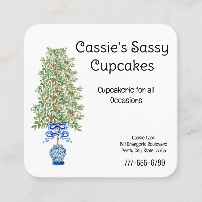 Orange Tree Chinoiserie Ginger Jar Jars Topiary    Square Business Card (Front)
