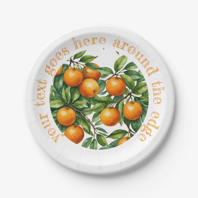 Orange tree Graphic illustration – Custom text Paper Plate (Front)