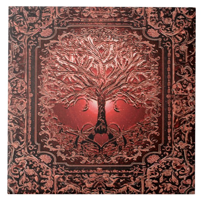 Orange Tree of Life Ancient Rustic Tile (Front)