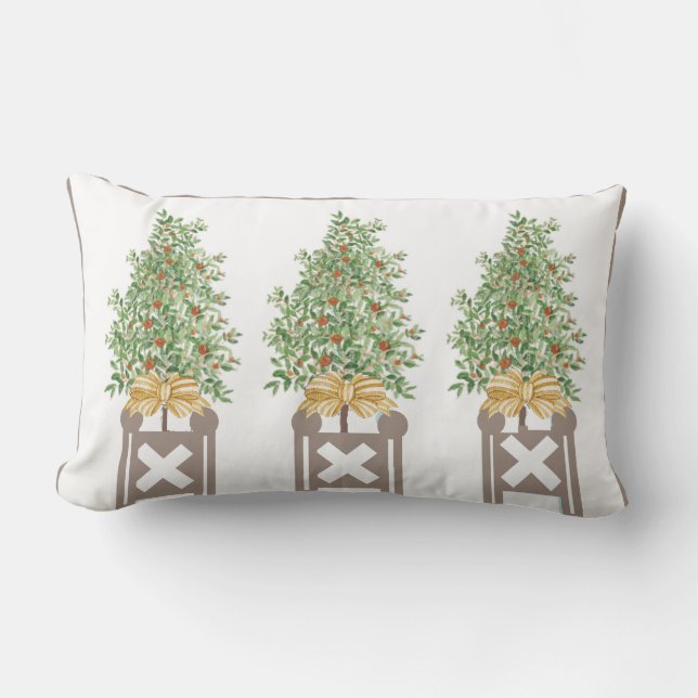 Orange tree Topiary Beige Chinoiserie  Lumbar Pillow (Front)