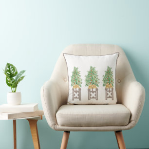 Orange tree Topiary Beige Chinoiserie  Throw Pillow