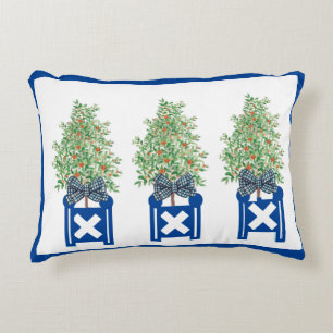 Orange tree Topiary Blue Chinoiserie  Accent Pillow