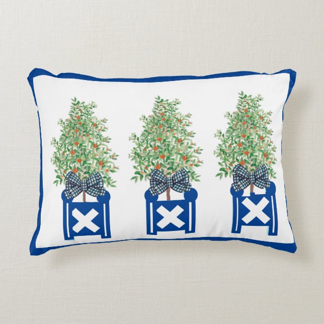 Orange tree Topiary Blue Chinoiserie  Accent Pillow (Front)
