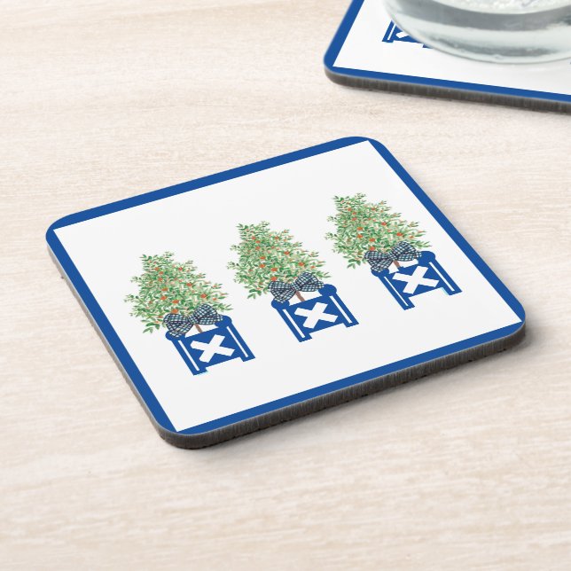 Orange tree Topiary Blue Chinoiserie  Coaster (Left Side)