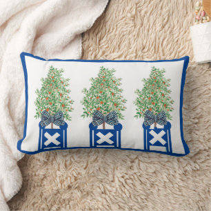 Orange tree Topiary Blue Chinoiserie  Lumbar Pillow