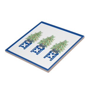 Orange tree Topiary Blue Chinoiserie  Tile