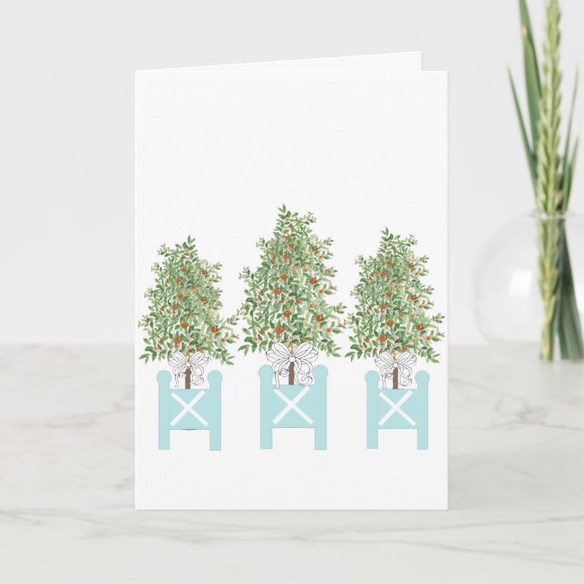 Orange Tree Topiary Blue Ginger Jar Jars  Card (Front)
