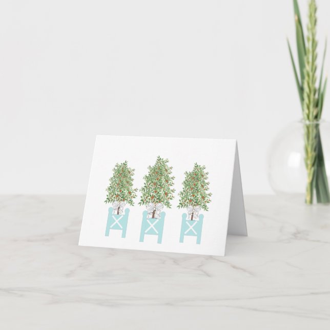 Orange Tree Topiary Blue Ginger Jar Jars   Thank You Card (Front)
