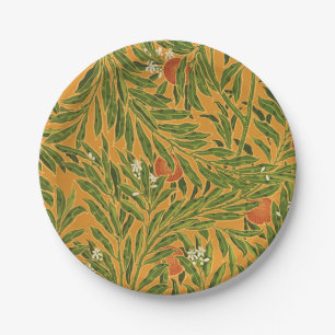 Orange Tree Vintage Wallpaper Pattern Art Nouveau Paper Plate