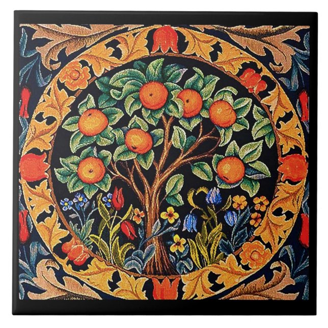 ORANGE TREE WITH GREEN LEAVES,FLOWERS TILE (Front)