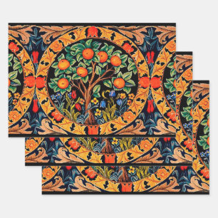 ORANGE TREE WITH GREEN LEAVES,FLOWERS WRAPPING PAPER SHEET