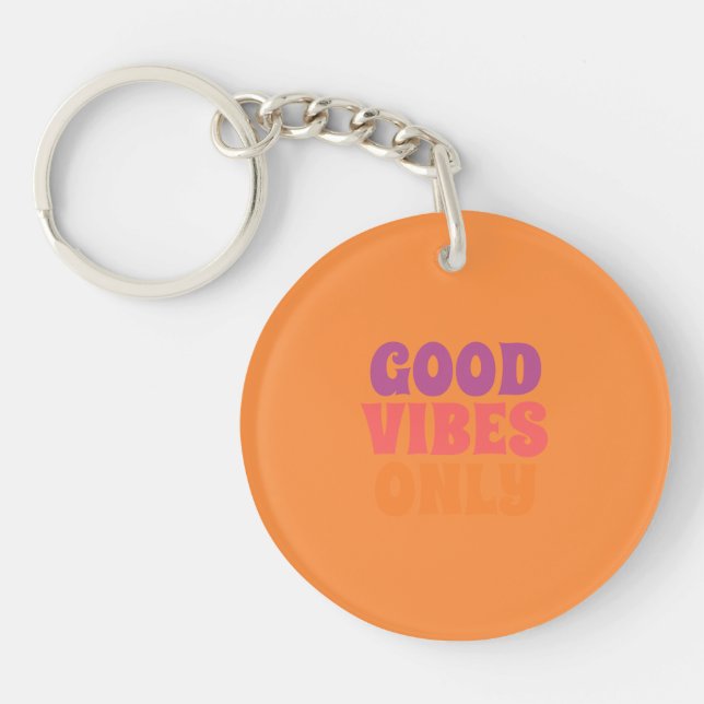 Orange Trendy Positive Quote Round Keychain (Front)
