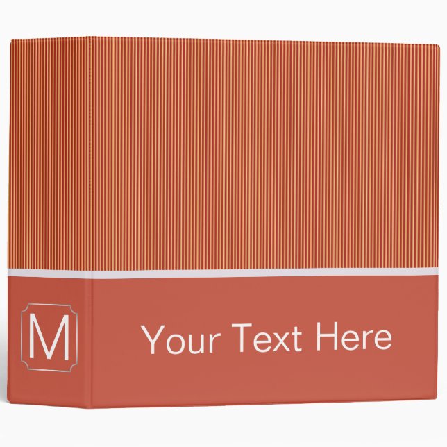 Orange Trendy Stripes Pattern. Custom Monogram Binder (Front/Spine)