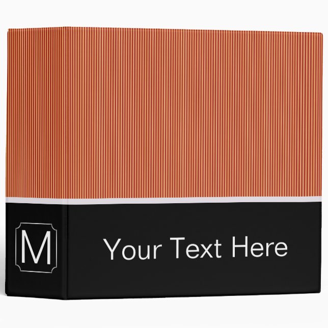 Orange Trendy Stripes Pattern. Custom Monogram Binder (Front/Spine)