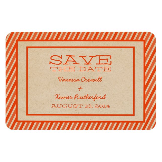 Orange Trendy Stripes Save the Date Magnet (Horizontal)