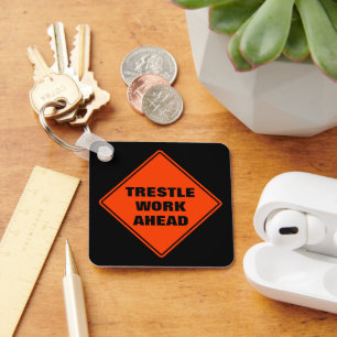 Orange trestle work ahead road sign personalized  keychain