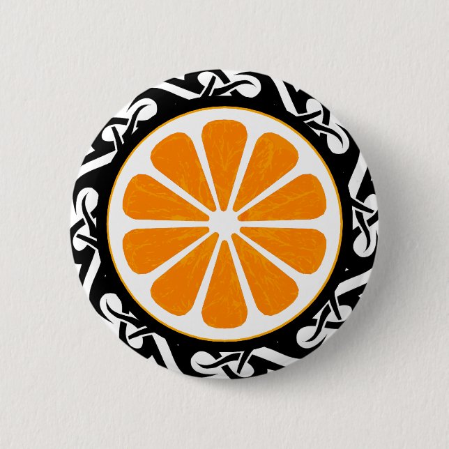 orange. tribal. 2 inch round button (Front)