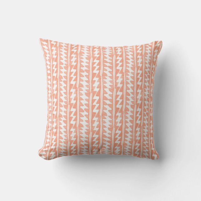 Orange Tribal ZigZag Watercolor Pattern Throw Pillow (Front)