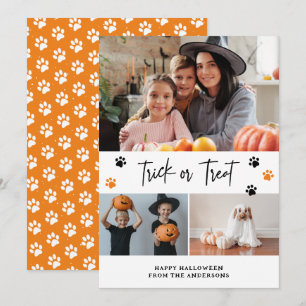 Orange Trick or Treat Pet Photo Halloween Card