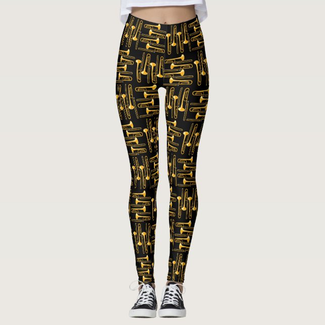Orange Trombone Crosshatch Black  Leggings (Front)