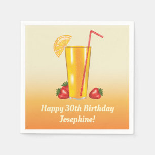 Orange Tropical Drink And Strawberries Birthday Napkin