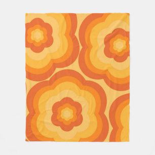 Orange Tropical Floral Botanical Spring Summer Fleece Blanket