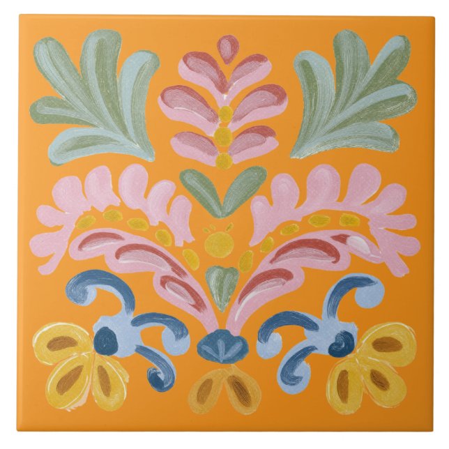 Orange Tropical Flower Unique Tile (Front)
