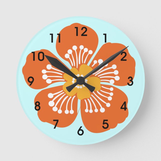 Orange Tropical Flower Wall Clcok Round Clock (Front)