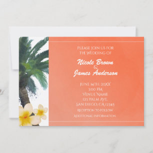 Orange Tropical Palm Tree & Plumeria Invitations