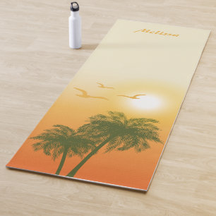 Orange Tropical Summer Sun & Birds And Palm Trees Yoga Mat
