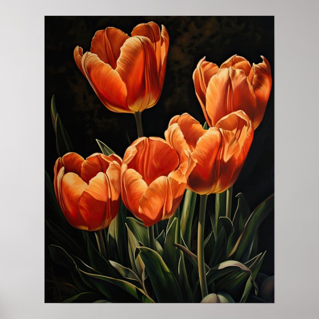 Orange Tulip Flowers Art Print Poster (Front)