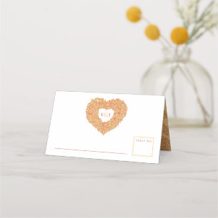 Orange tulip heart drawing monogram wedding place card