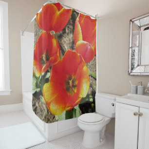 Orange Tulip Mosaic Shower Curtain