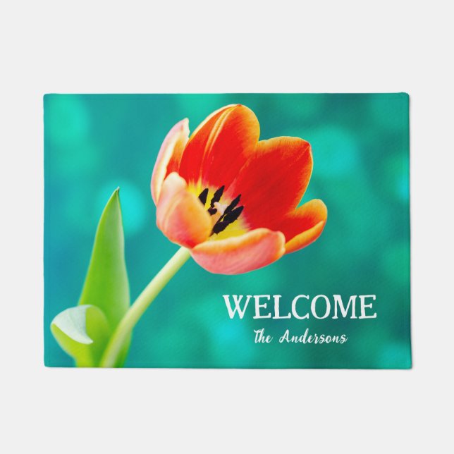 Orange Tulip on Green Doormat (Front)
