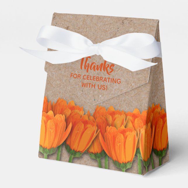 Orange Tulip on Kraft Tent Style Favour Box (Front Side)