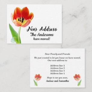 Orange Tulip on White New Address Announcement
